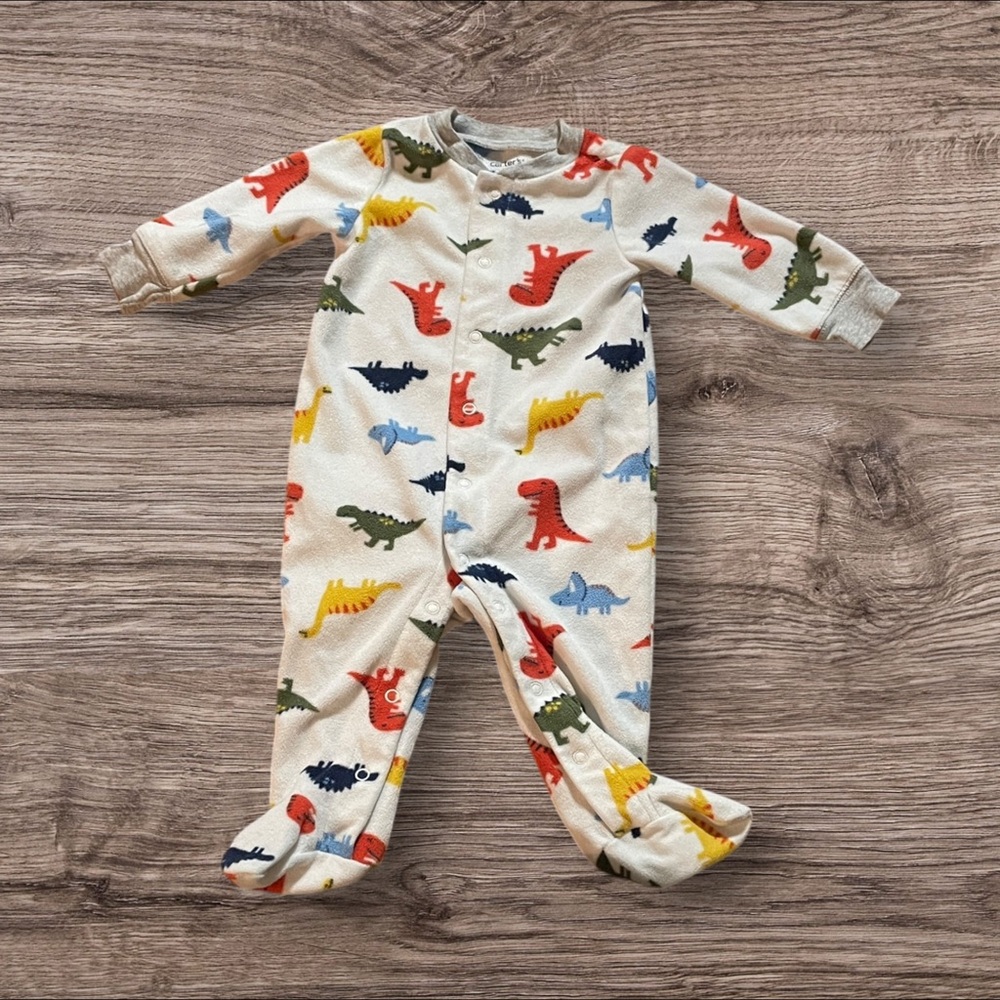 2/$10 Carters Baby Boy 6m Footed Pajama Fleece Multicolor Dinosaur Footie